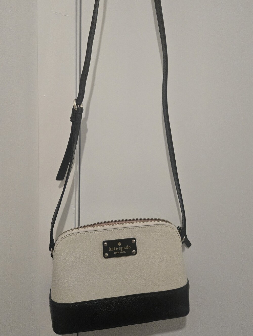 kate spade Cream and Black Pebble Leather Dome Crossbody